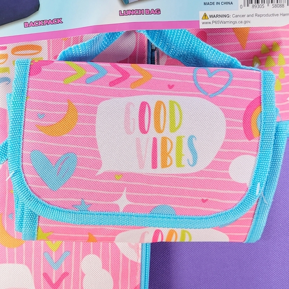 Sutton Hello Good Vibes 16" Pink Backpack & Lunch Bag 5 Piece Set School Bag NWT - Picture 4 of 7